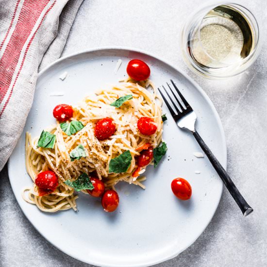 Burst Tomato Pasta - Recipe photo by saltpepperskillet