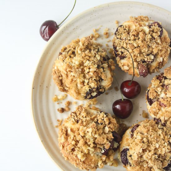 Mini Cherry Streusel Cakes - Recipe photo by The Desserted Girl