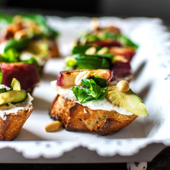 Peach Zucchini Bruschetta - Recipe photo by Anu@MyGingerGarlicKitchen