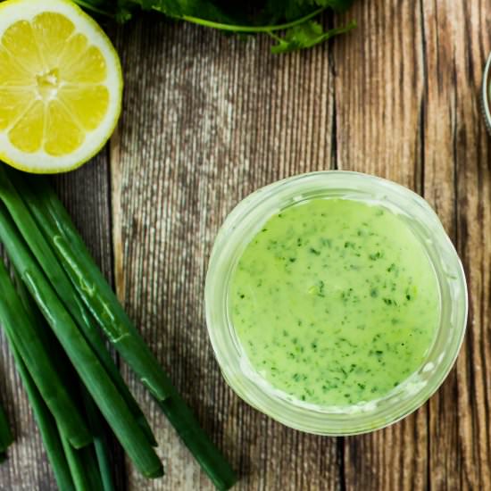 Lightened Up Green Goddess Dressing - Recipe photo by Bites of Flavor