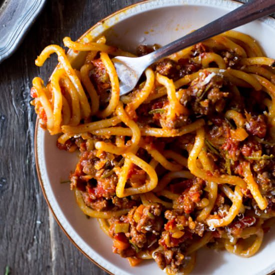 Pici Pasta with Tuscan Sausage Ragu - Recipe photo by Inside the rustic kitchen