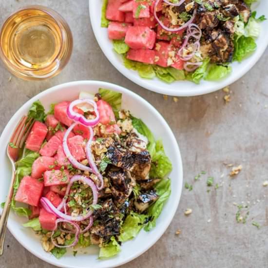 Watermelon Balsamic Chicken Salad - Recipe photo by SunkissedKitchen
