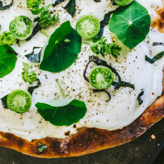 White Herb Nasturtium Pizza - Recipe photo by Healthfully Ever After