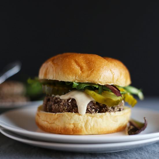 Garlic Onion Black Bean Burgers - Recipe photo by TwoRaspberries