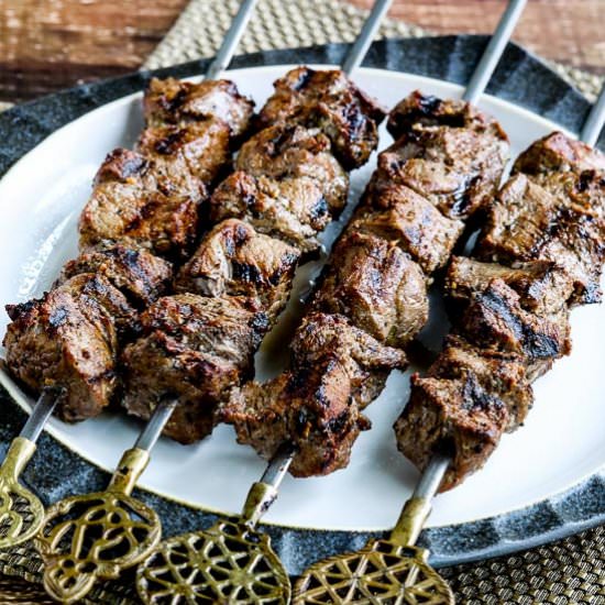 Marinated Beef Kabobs - Recipe photo by kalynskitchen