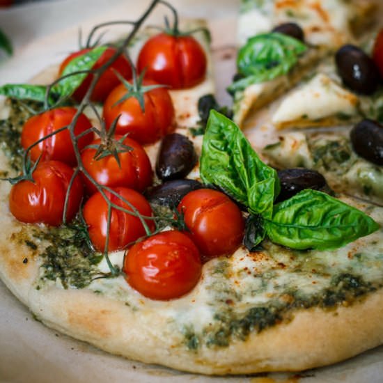 Spicy Goat Cheese Pesto Pizza - Recipe photo by Use Your Noodles