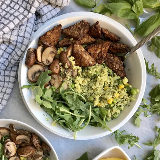 Pesto Cauliflower Rice Bowls - Recipe photo by plantbasedjane
