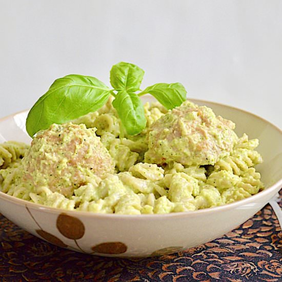 Meatballs with Zucchini Pesto Pasta - Recipe photo by jeanieandluluskitchen