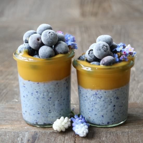 Blue Overnight Oats with Mango - Recipe photo by breakfastwithflowers