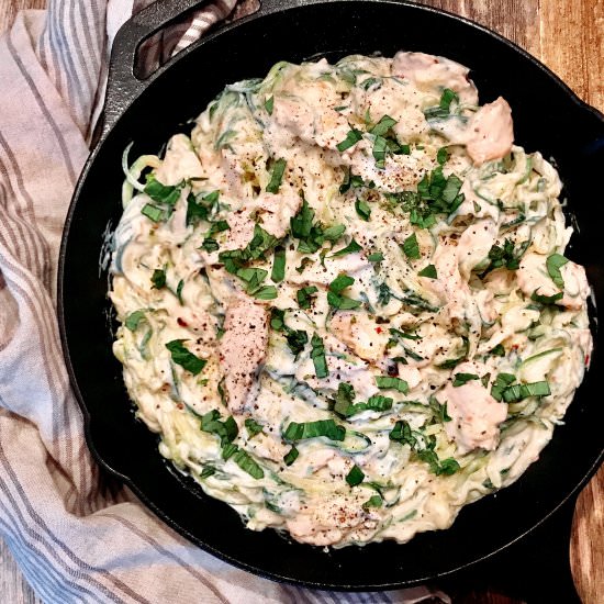 Zucchini Noodle Chicken Alfredo - Recipe photo by AHintofWine
