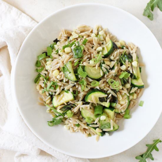 zucchini corn orzo salad - Recipe photo by Cook Nourish Bliss
