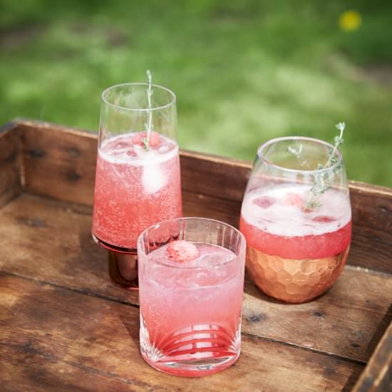Raspberry and Thyme Shrub - Recipe photo by wrapped in newspaper