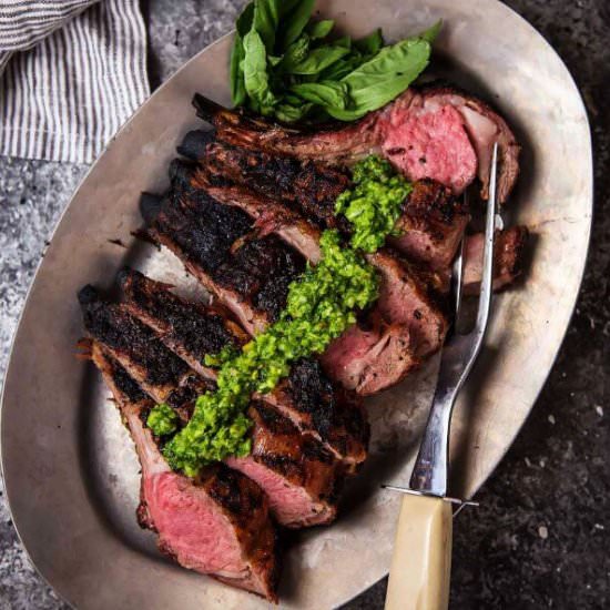 Grilled Lamb with Pistachio Pesto - Recipe photo by platingsandpairings