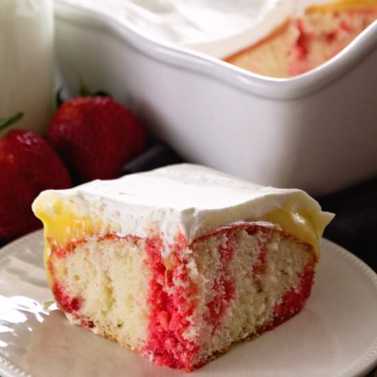 Strawberry Vanilla Poke Cake - Recipe photo by julieseatsandtreats
