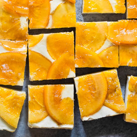 Vegan Creamsicle Cheesecake Bars - Recipe photo by foodfaithfitness
