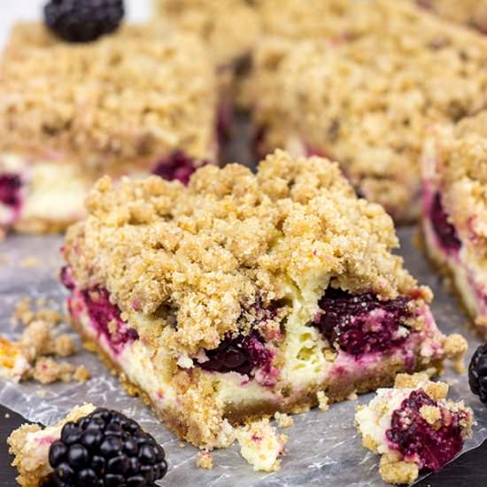 Blackberry Cheesecake Bars - Recipe photo by spicedblog