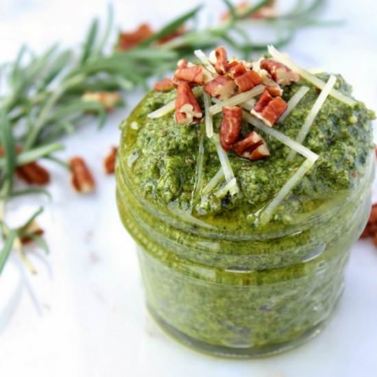 Rosemary Basil Pecan Pesto - Recipe photo by Byte Sized Nutrition