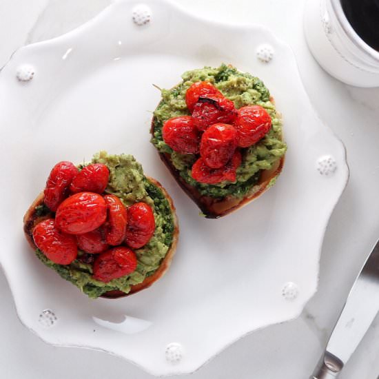 Pesto & Burst Tomato Avocado Toast - Recipe photo by tippsinthekitch