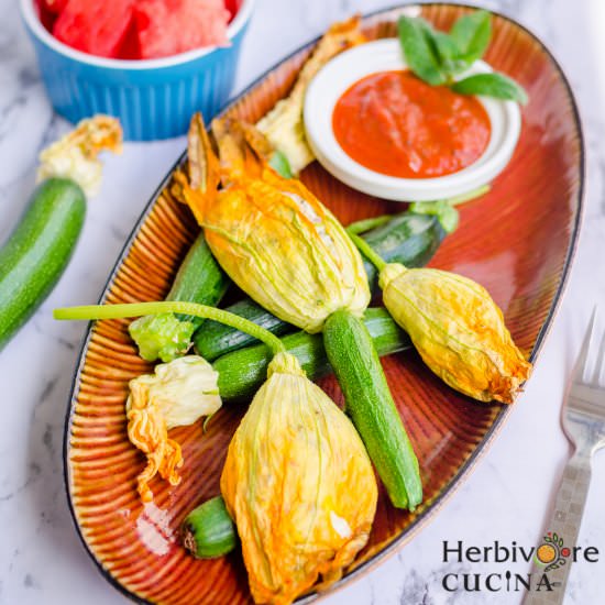 Stuffed Baked Zucchini Blossoms - Recipe photo by Herbivore Cucina