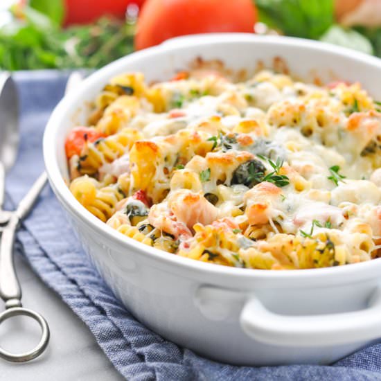 Dump-and-Bake Chicken Caesar Pasta - Recipe photo by The Seasoned Mom