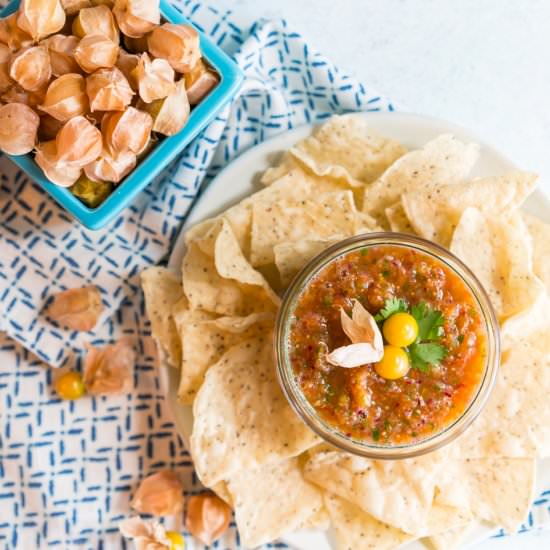 Roasted Tomato Ground Cherry Salsa - Recipe photo by HealthStartsintheKitchen