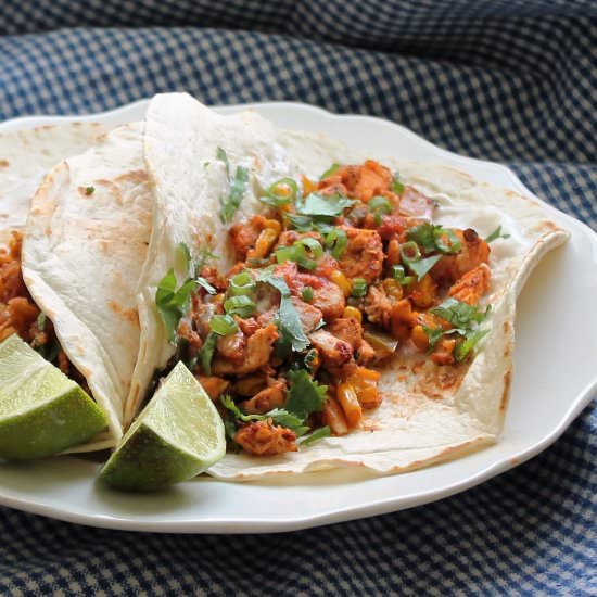 Chicken Tacos with Charred Corn - Recipe photo by MyRecipeReviews