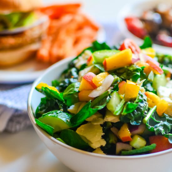 Kale and Peach Salad - Recipe photo by forksandstraws