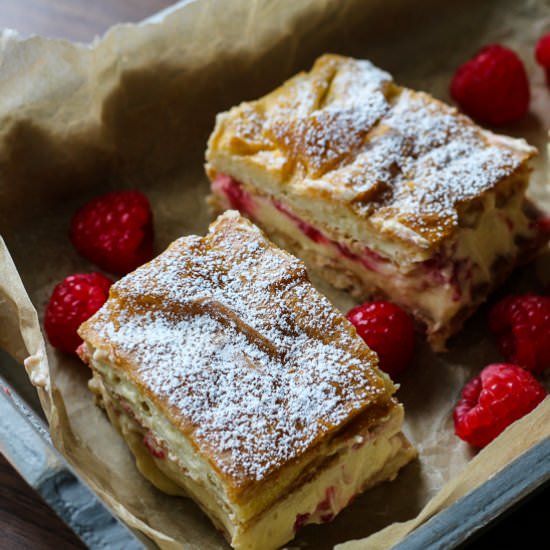 Polish Vanilla & Raspberry Slice - Recipe photo by Thespoonandwhisk