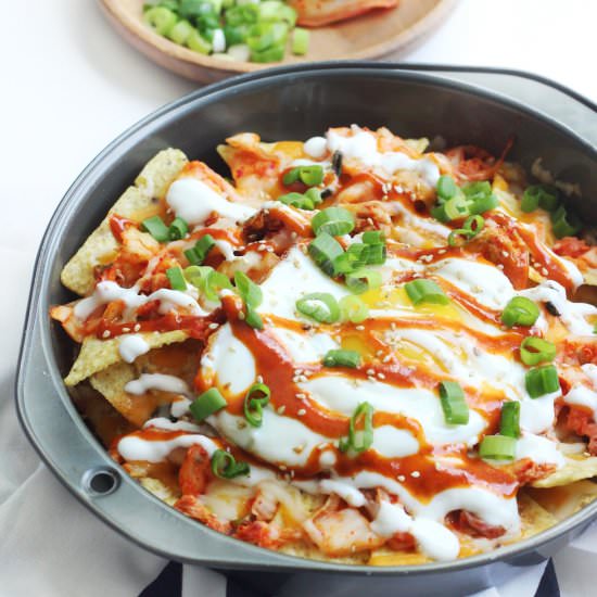 Spicy & Cheesy Korean Kimchi Nachos - Recipe photo by Couple Eats Food