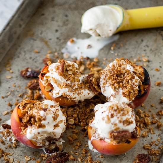 Grilled Peaches w Cardamom Granola - Recipe photo by jojotastic