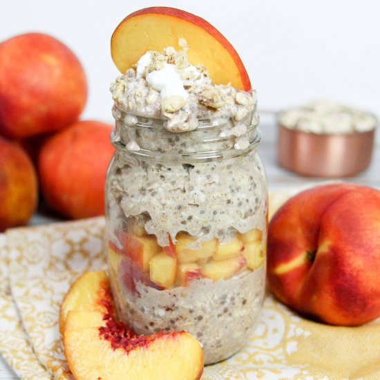 Peach Cobbler Overnight Oats - Recipe photo by RunninginaSkirt