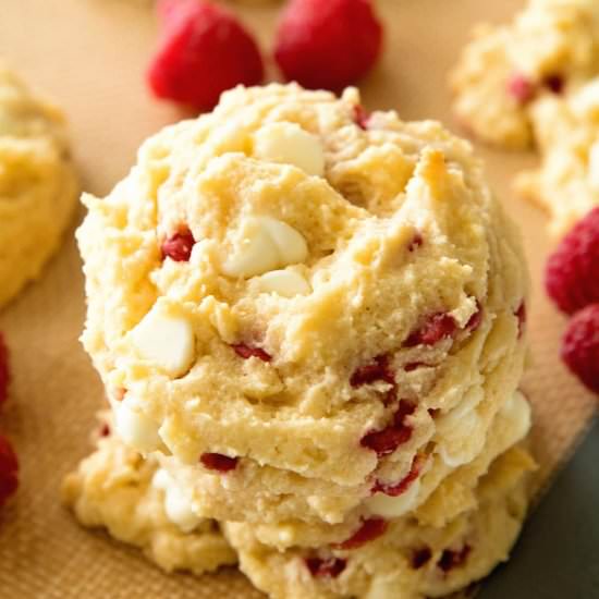 White Chocolate Raspberry Cheesecake Cookies - Recipe photo by julieseatsandtreats