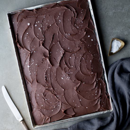 simple vegan chocolate sheet cake - Recipe photo by the barefoot housewife