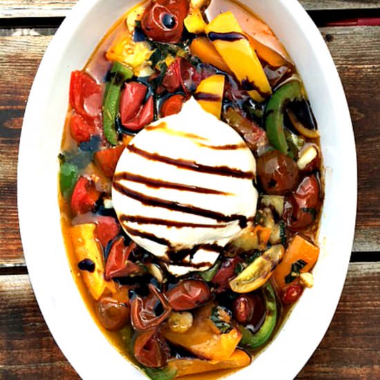 Burrata With Roasted Veggies - Recipe photo by BiteSizedKitchen