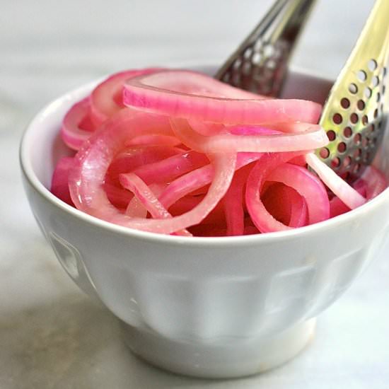 Quick Pickled Red Onions - Recipe photo by PinchandSwirl