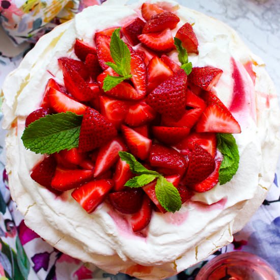 Strawberries and Rosé Pavlova - Recipe photo by yestoyolks
