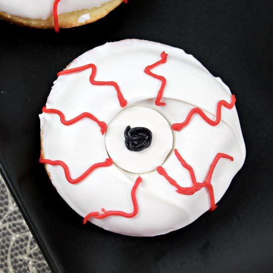 Bloodshot Monster Eyeball Doughnuts - Recipe photo by CrayonsAndCravings