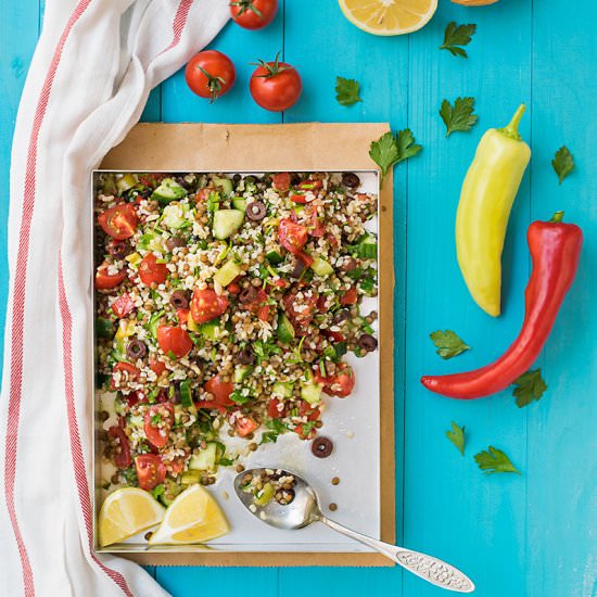 Mediterranean Bulgur & Lentil Salad - Recipe photo by thehungrybites.com