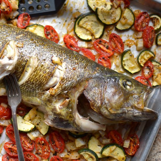 Roasted Bass and Summer Vegetables - Recipe photo by SimpleSeasonal