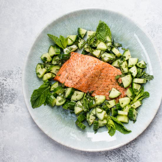 Salmon with Cucumber Mint Salsa - Recipe photo by saltandlavender