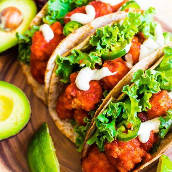 buffalo sriracha cauliflower tacos - Recipe photo by My Digital Kitchen