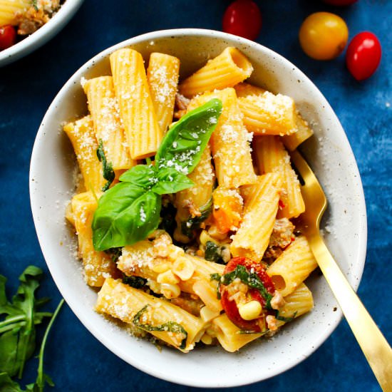 Easy Corn and Chorizo Pasta - Recipe photo by yestoyolks