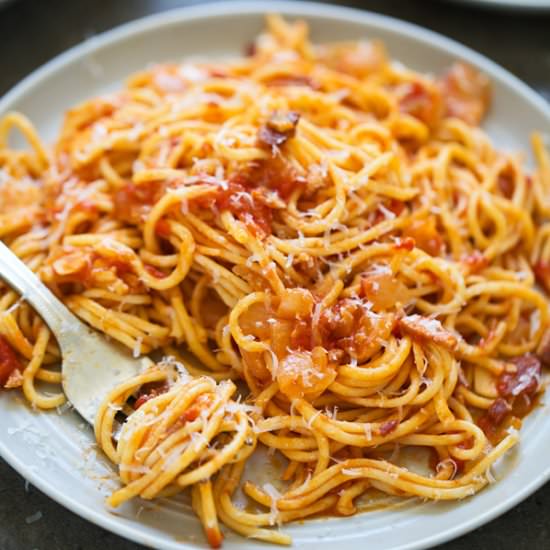 Spaghetti all’Amatriciana - Recipe photo by cookingforkeeps