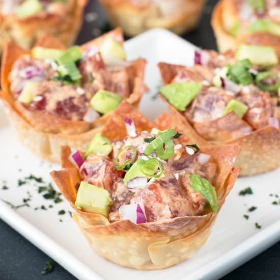 Spicy Tuna Poke Wonton Cups - Recipe photo by cakenknife