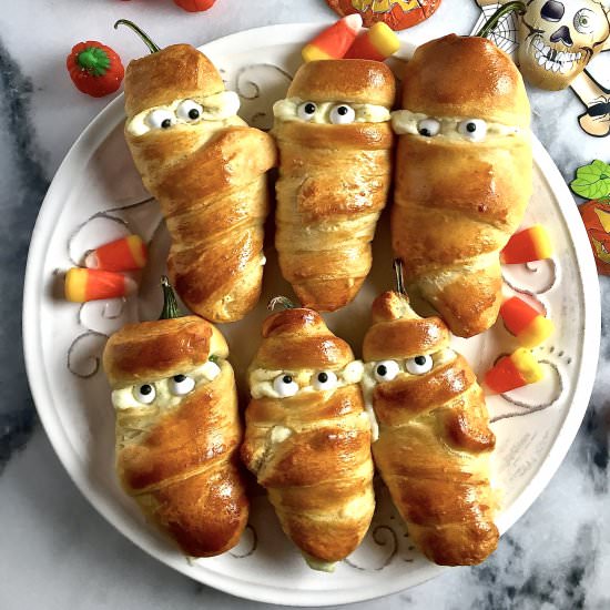 Easy Halloween Jalapeño Mummies - Recipe photo by Grits and Pinecones