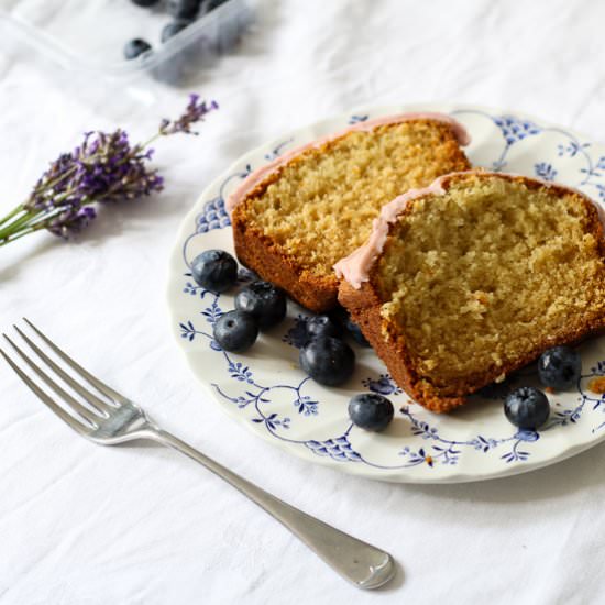 Lavender Loaf with Blueberry Icing - Recipe photo by Thespoonandwhisk