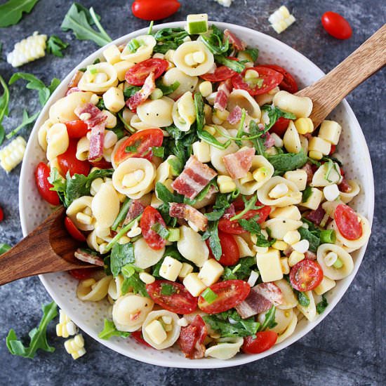 Bacon Corn Tomato Pasta Salad - Recipe photo by twopeasandtheirpod