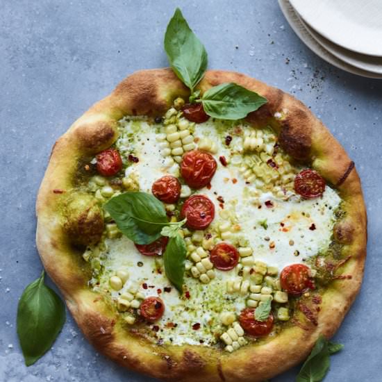 Sweet Corn and Basil Pizza - Recipe photo by gdalkin