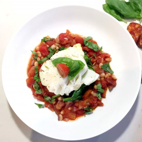 Cod with Tomato & Chorizo Cassoulet - Recipe photo by emmaeatsandexplores