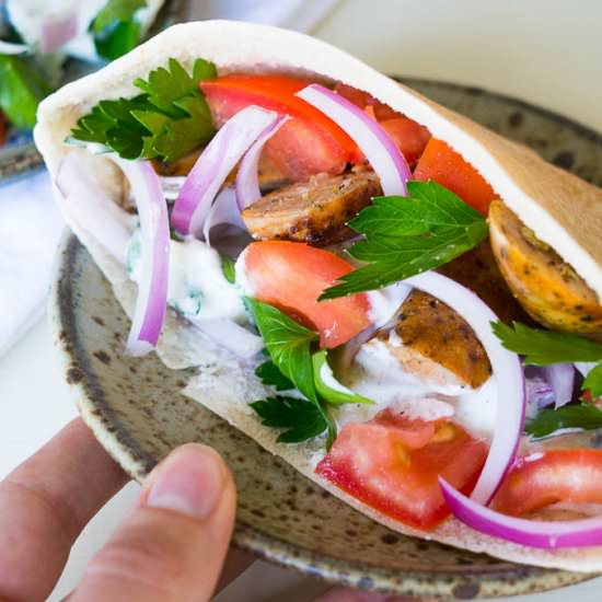 Chicken Sausage Stuffed Pitas - Recipe photo by kitschen_cat